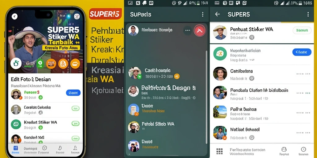 Antarmuka pengguna SUPER5 untuk membuat stiker WA yang menarik.