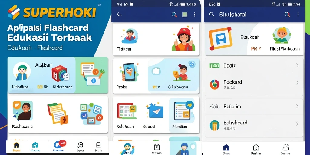 Antarmuka aplikasi FLASHCARD SUPERHOKI yang menarik dan interaktif.
